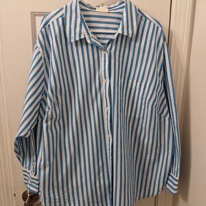Ana Striped Button Up Blouse 1X Teal/White